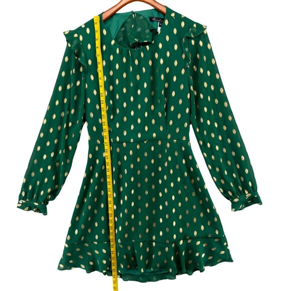 Hutch Confetti Chiffon Dress Emerald Green Gold Long Sleeve Cutout Sz 14 - Picture 9 of 15
